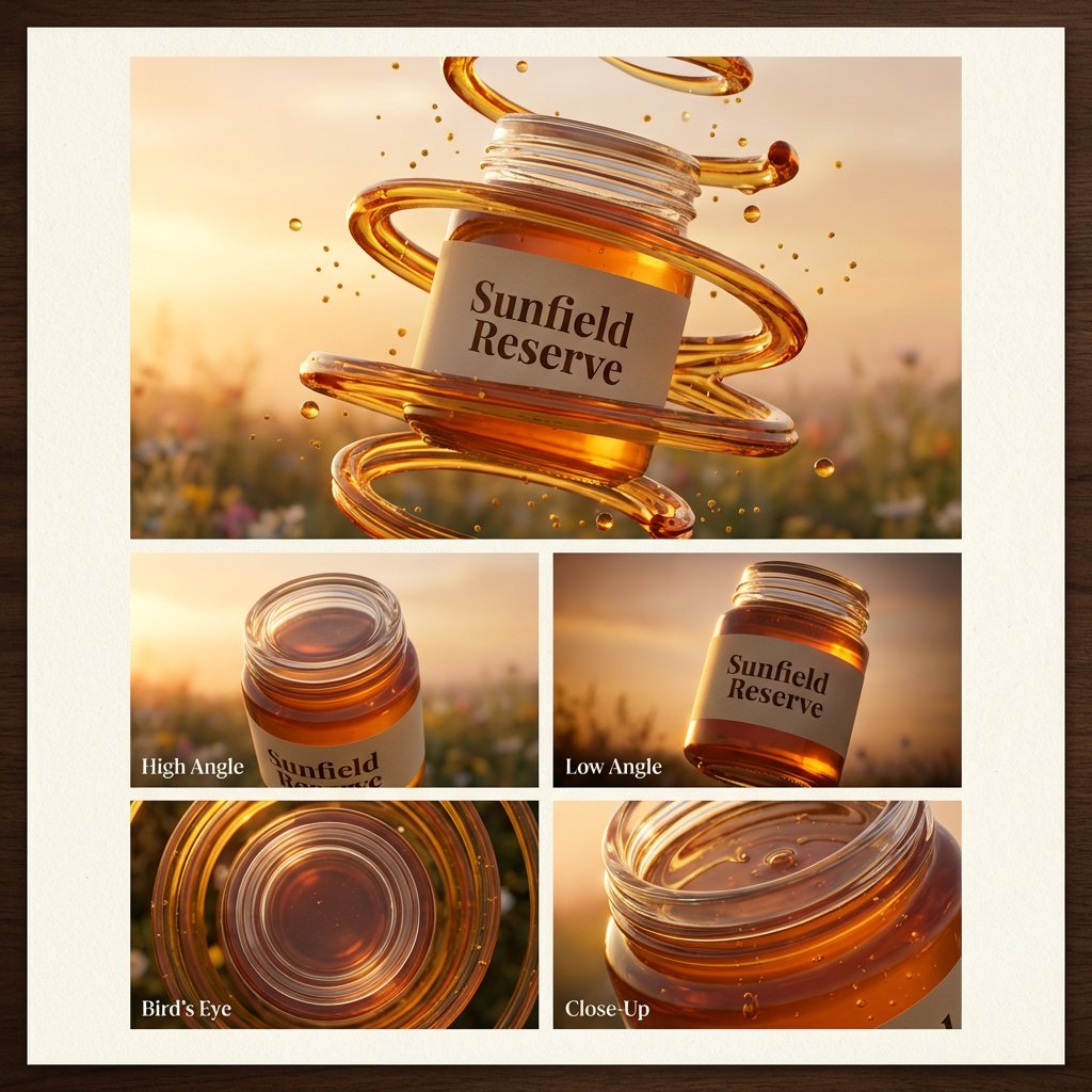 晨曦中悬浮的琥珀蜂蜜广告