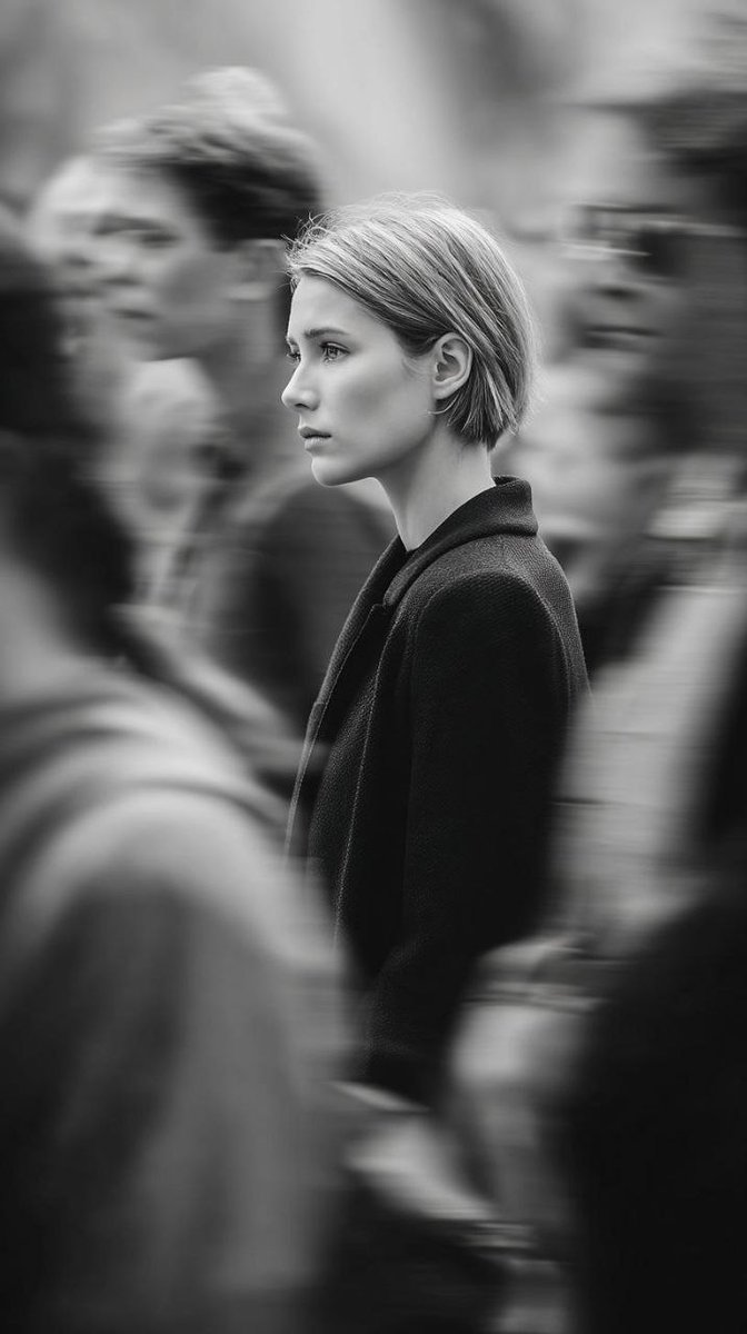 建筑感剪裁下的极简黑白侧颜