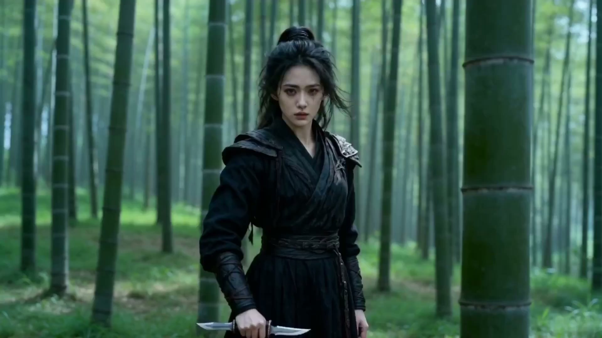 竹林飞刀慢动作与剑术格挡