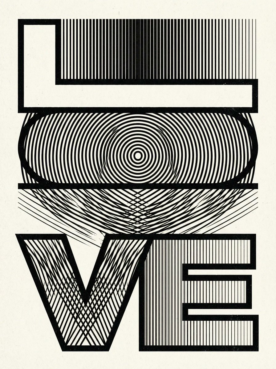 黑白莫尔条纹爱字复古未来视错觉