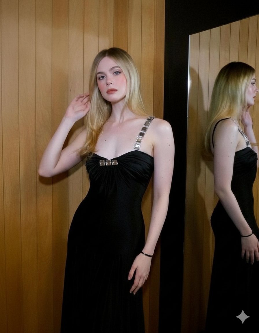 金发丽人镜前黑裙高定大片