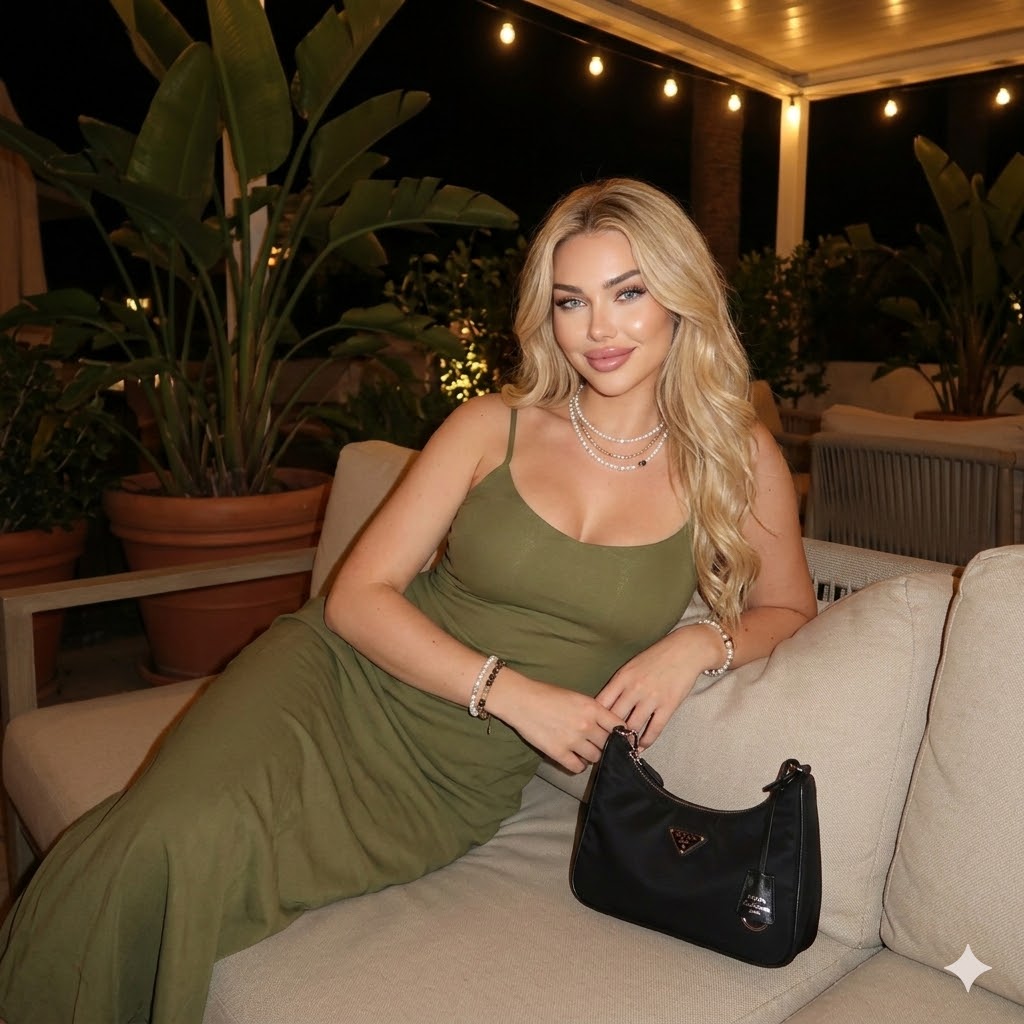 夜幕下的金发女郎与普拉达名包