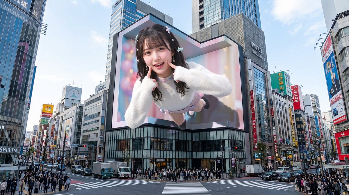 繁华新宿街头震撼的裸眼3D巨幕奇观