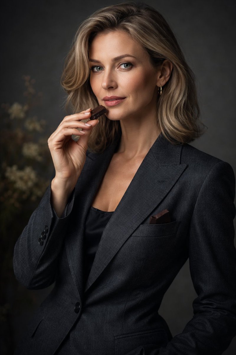 灰调西装与黑巧克力的奢华人像