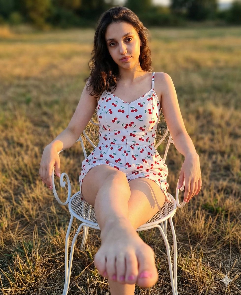 黄金时刻干草地里的樱桃女孩