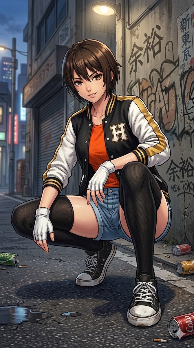 仰视街角的自信女郎