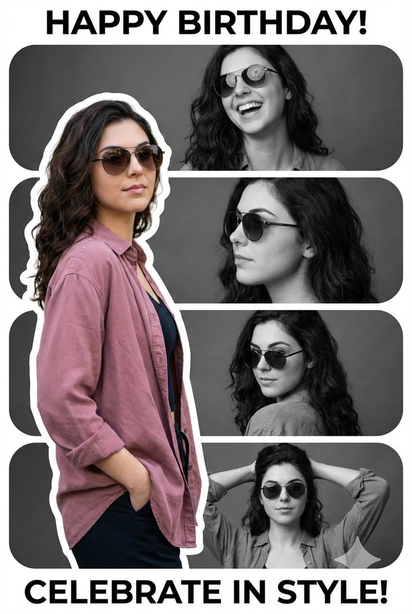 酷女孩贴纸风生日拼贴海报