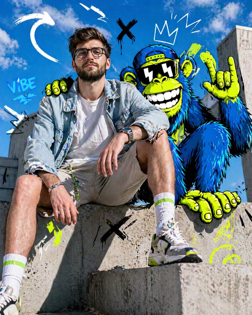 潮酷模特与霓虹卡通动物同框