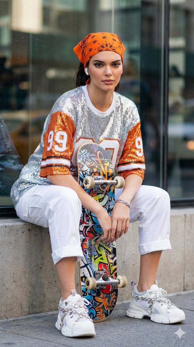 酷飒红发滑板少女的城市街头写实摄影