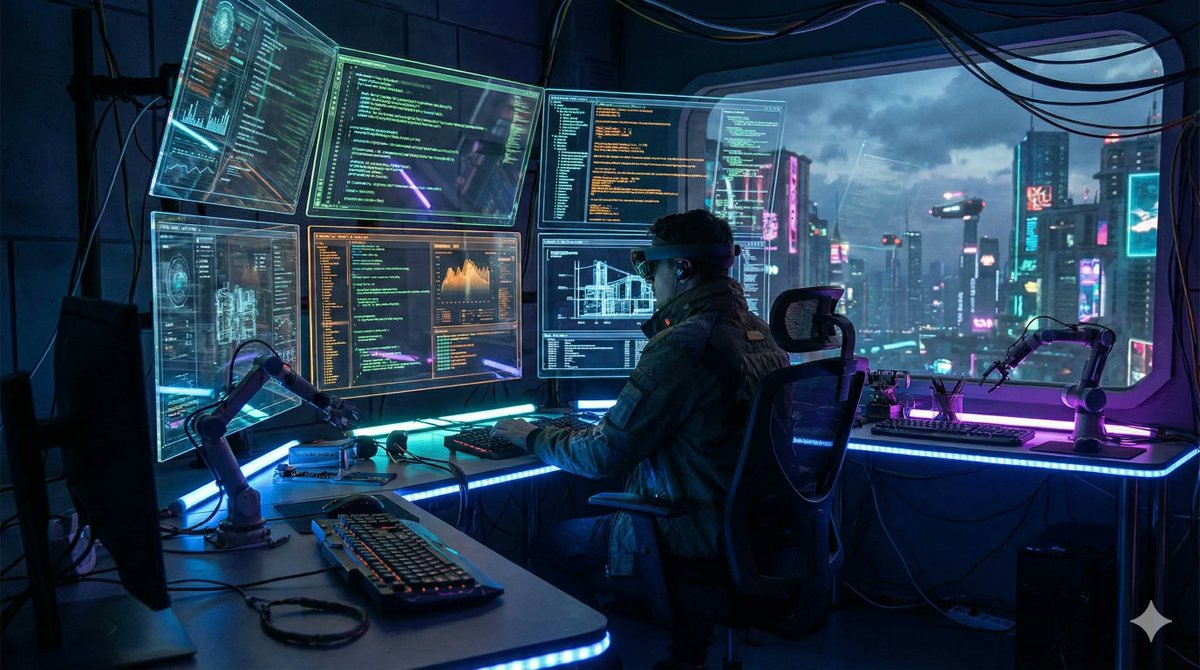 赛博朋克全息代码的梦幻工作台