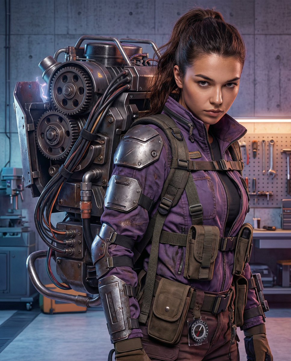赛博朋克女机修工与巨型机械背包