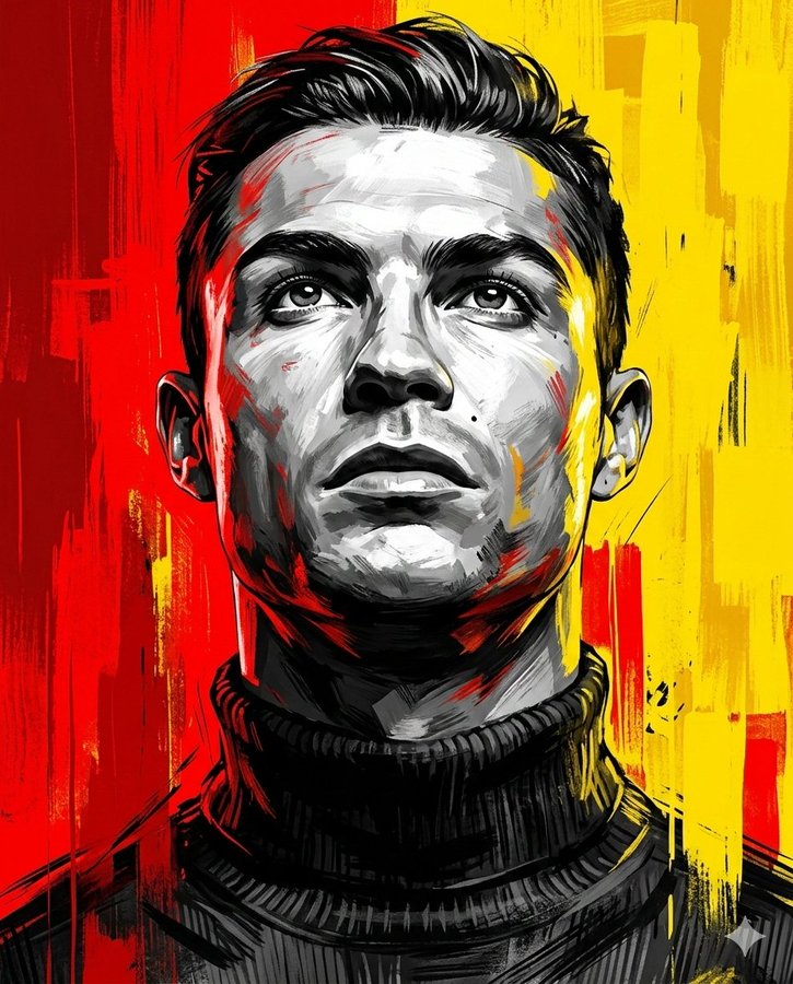 红黄撞色背景下的坚毅戏剧性肖像