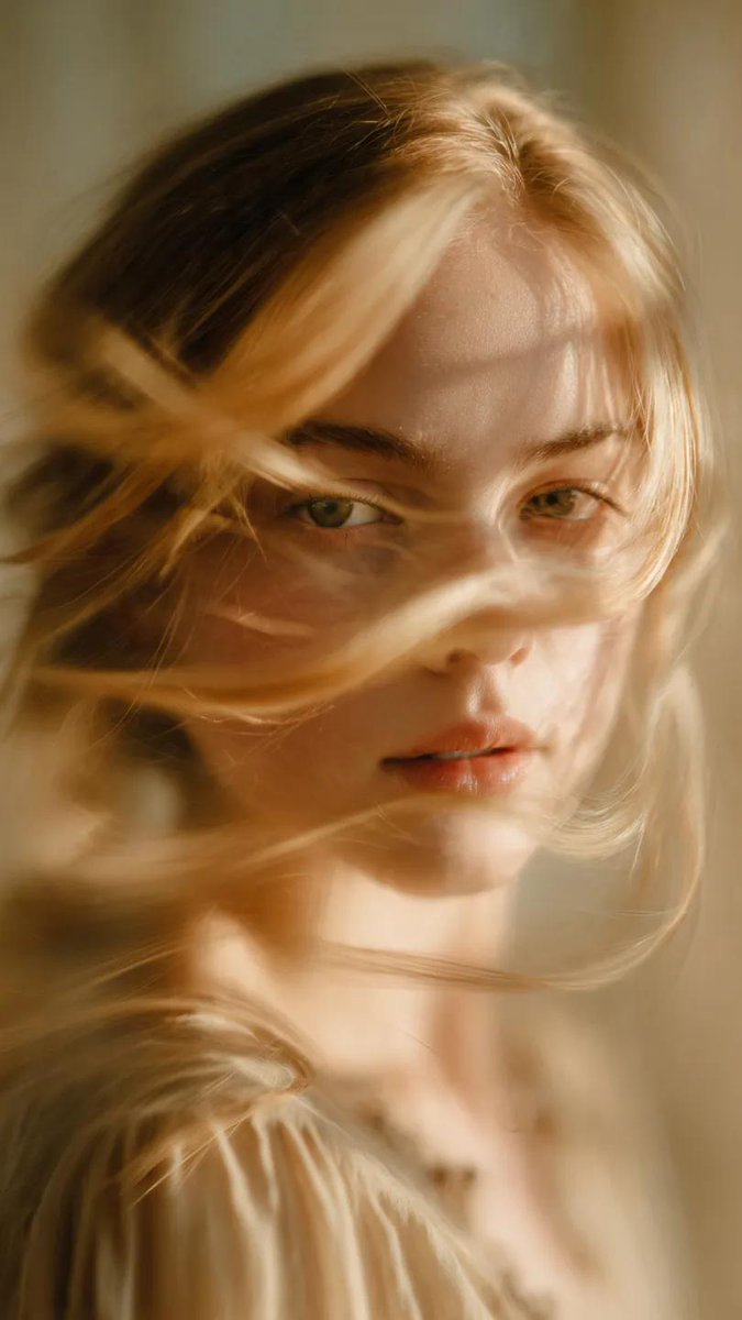 梦幻金发少女的柔焦动态肖像