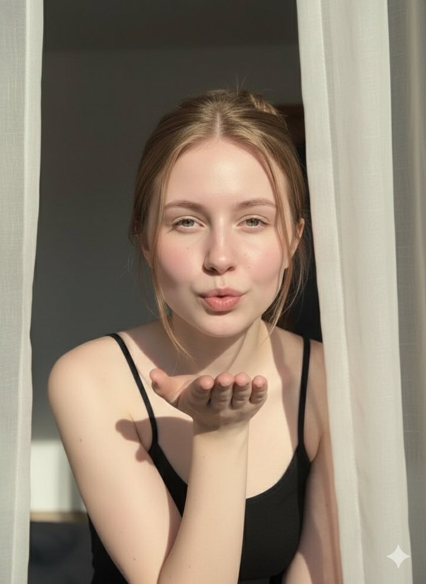 梦幻光影下的金发少女唯美飞吻时刻