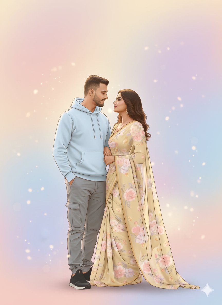 梦幻粉彩矢量风格情侣浪漫插画