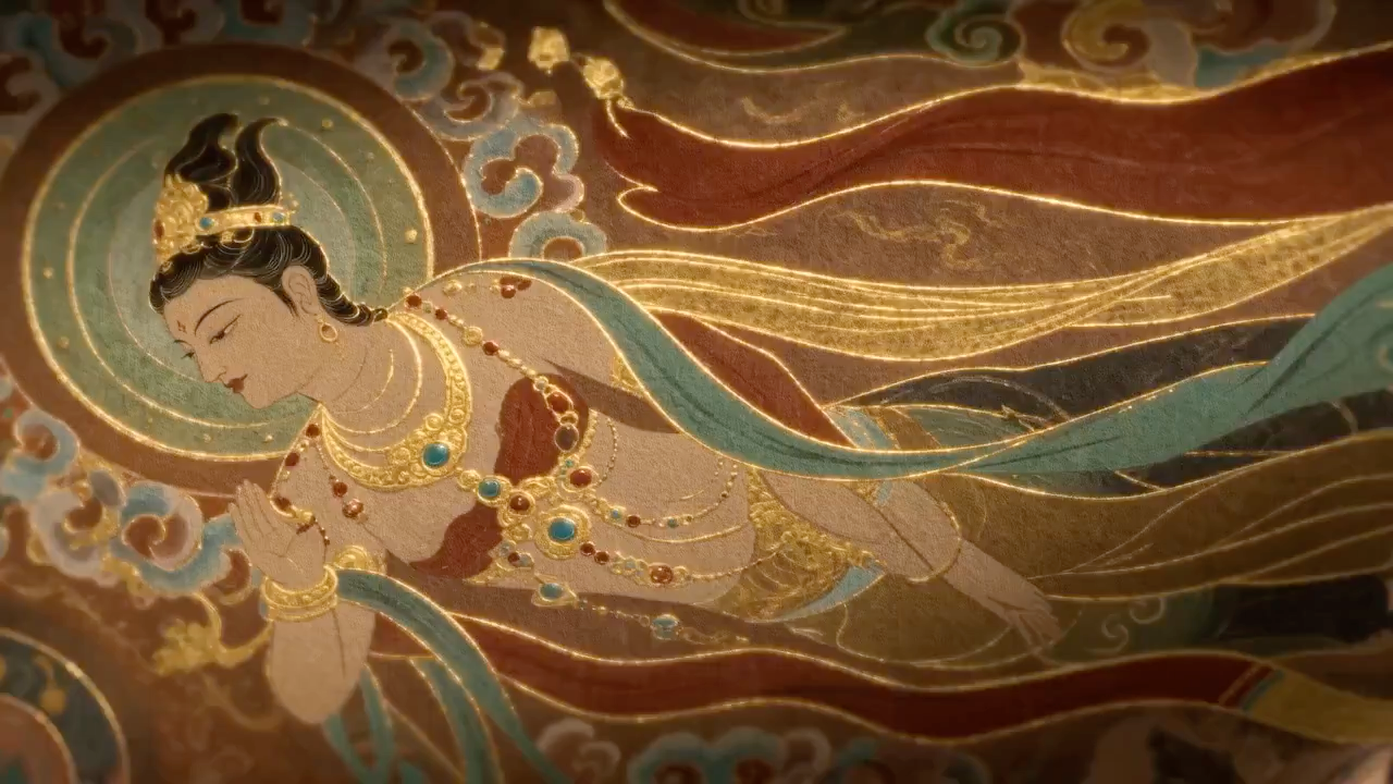 敦煌飞天鎏金流光绝美壁画风