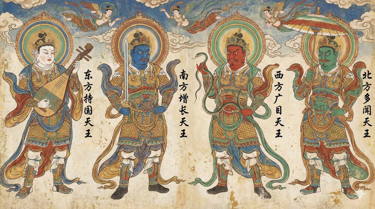 敦煌遗韵：威严赫赫的四大天王全景图