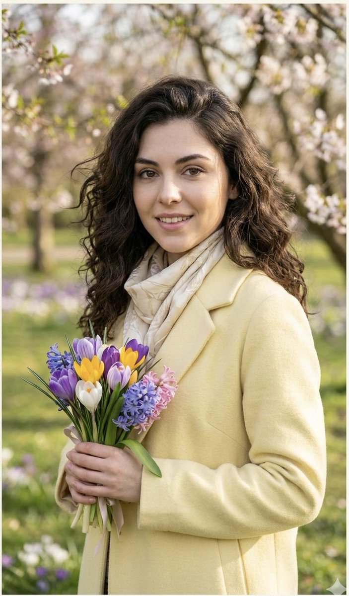 初春花海里的柔光少女贺卡