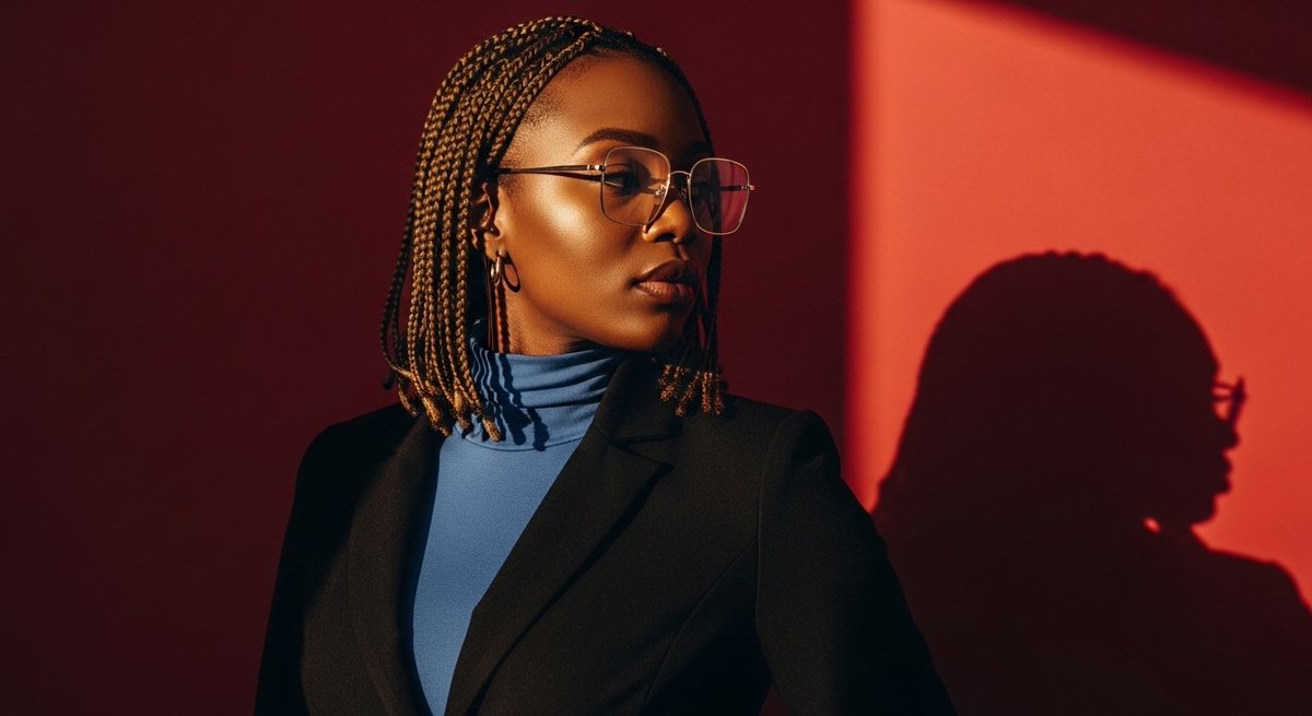 红墙光影下的优雅非裔女郎