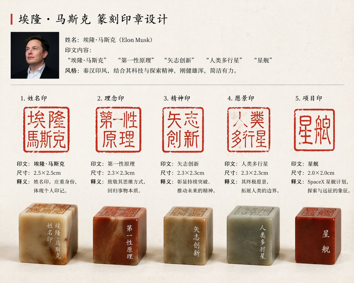 马斯克专属篆刻印章设计