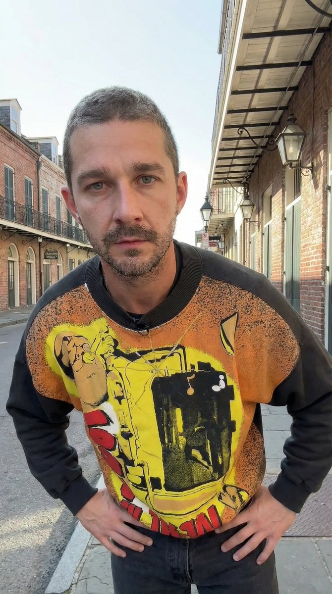 空旷新奥尔良街道仰视橙衣男