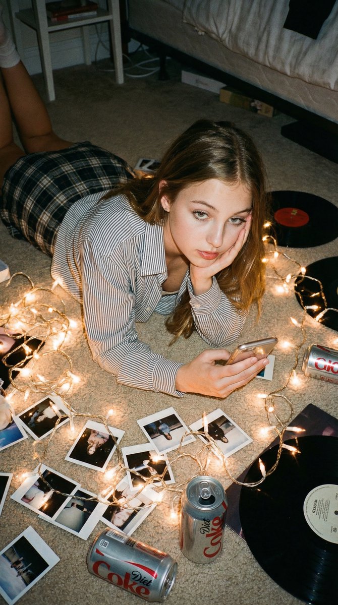 仙女灯下的微闪复古胶片感凌乱卧室少女