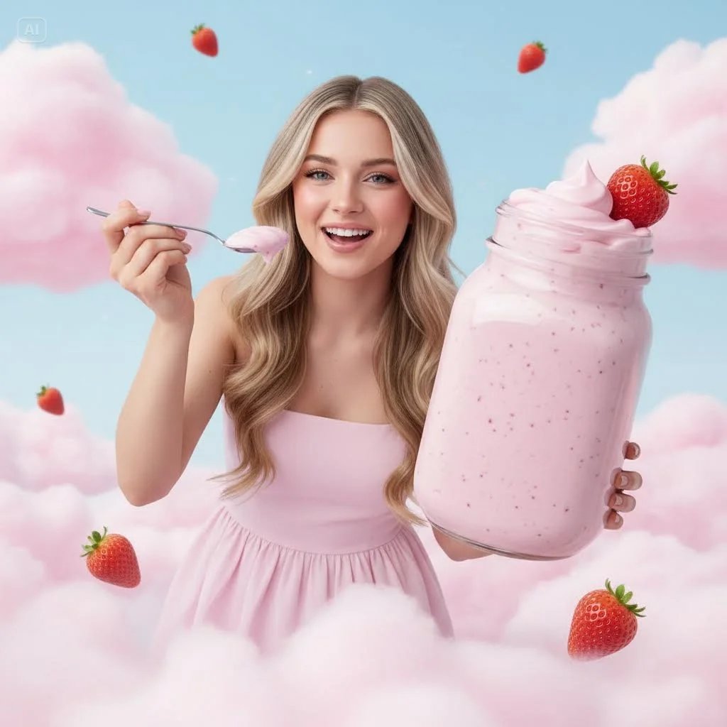 漂浮在粉色云海的草莓酸奶少女