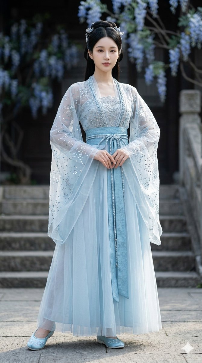 银河繁星点缀的冰蓝襦裙