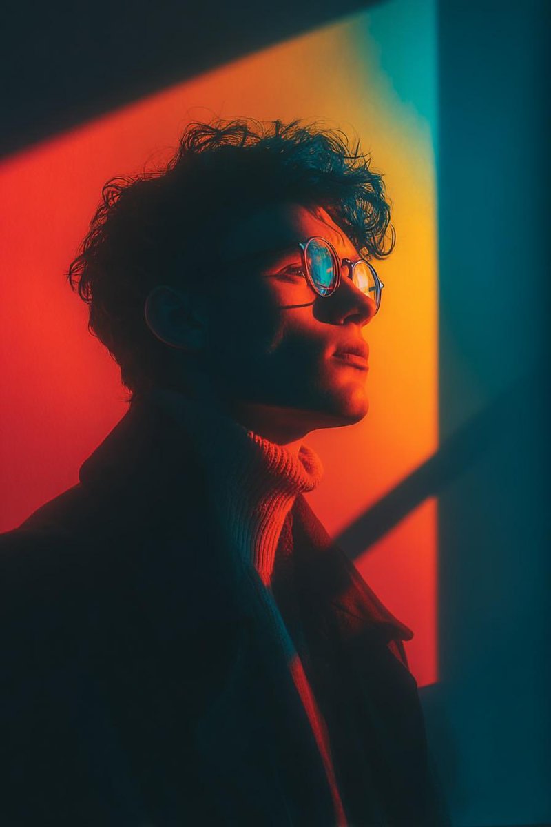 几何光影下的沉思侧颜