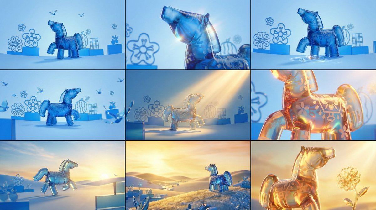 琉璃幻马迎光化金奔入夕阳