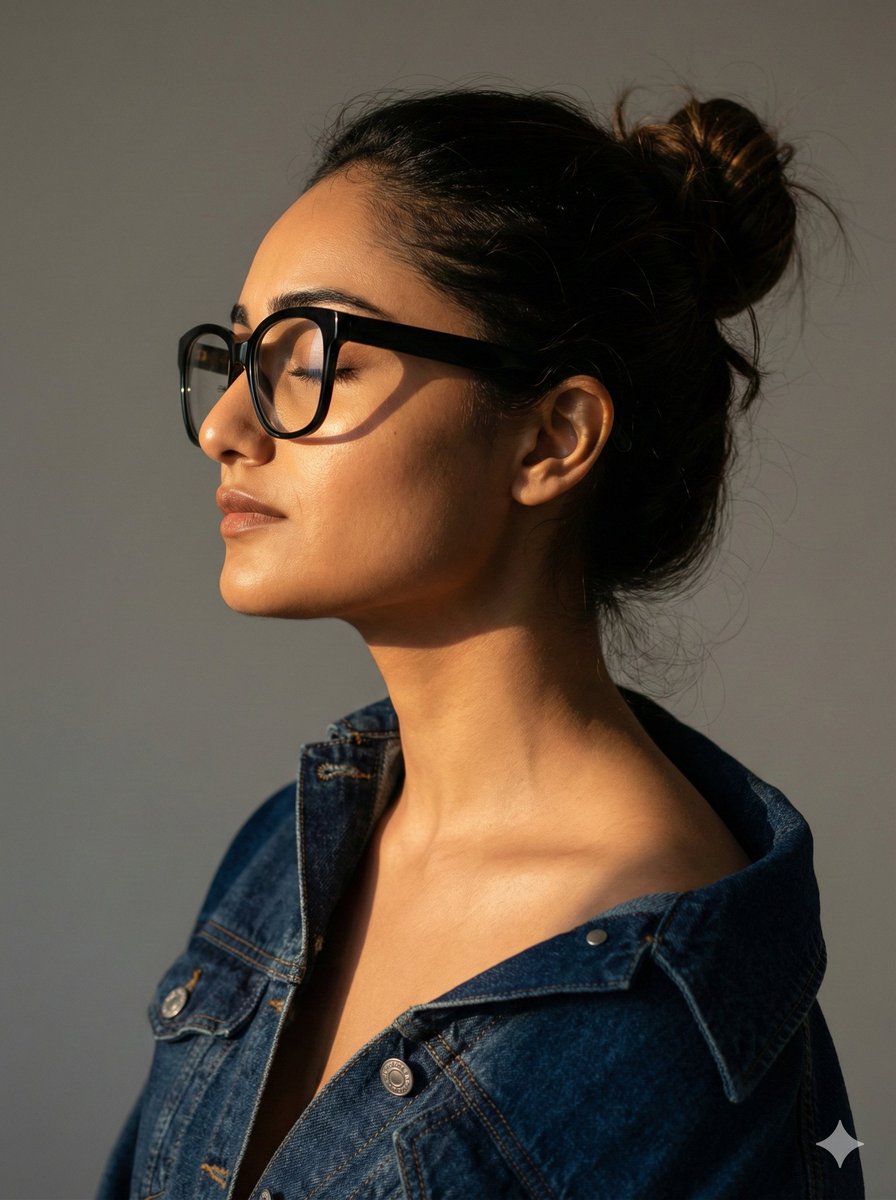 黄金时刻下的静谧眼镜侧颜