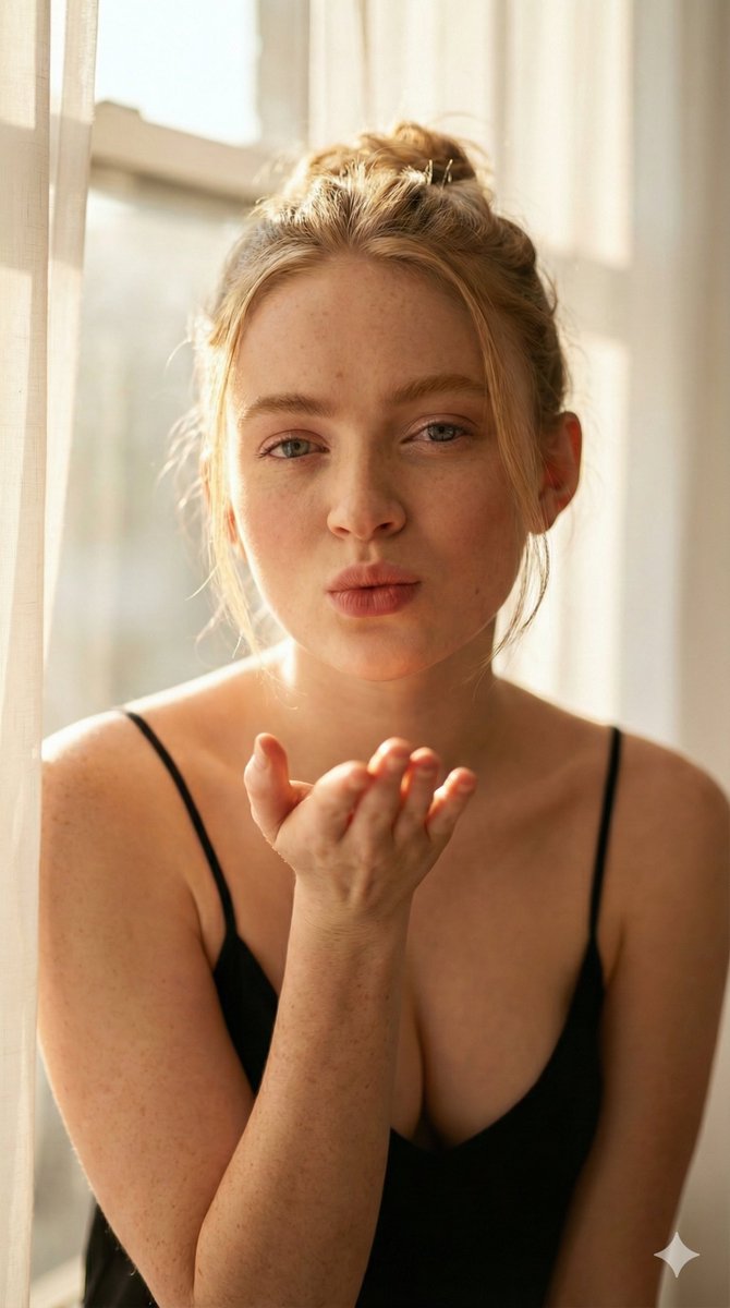 沐浴金色阳光的时尚少女唯美飞吻瞬间