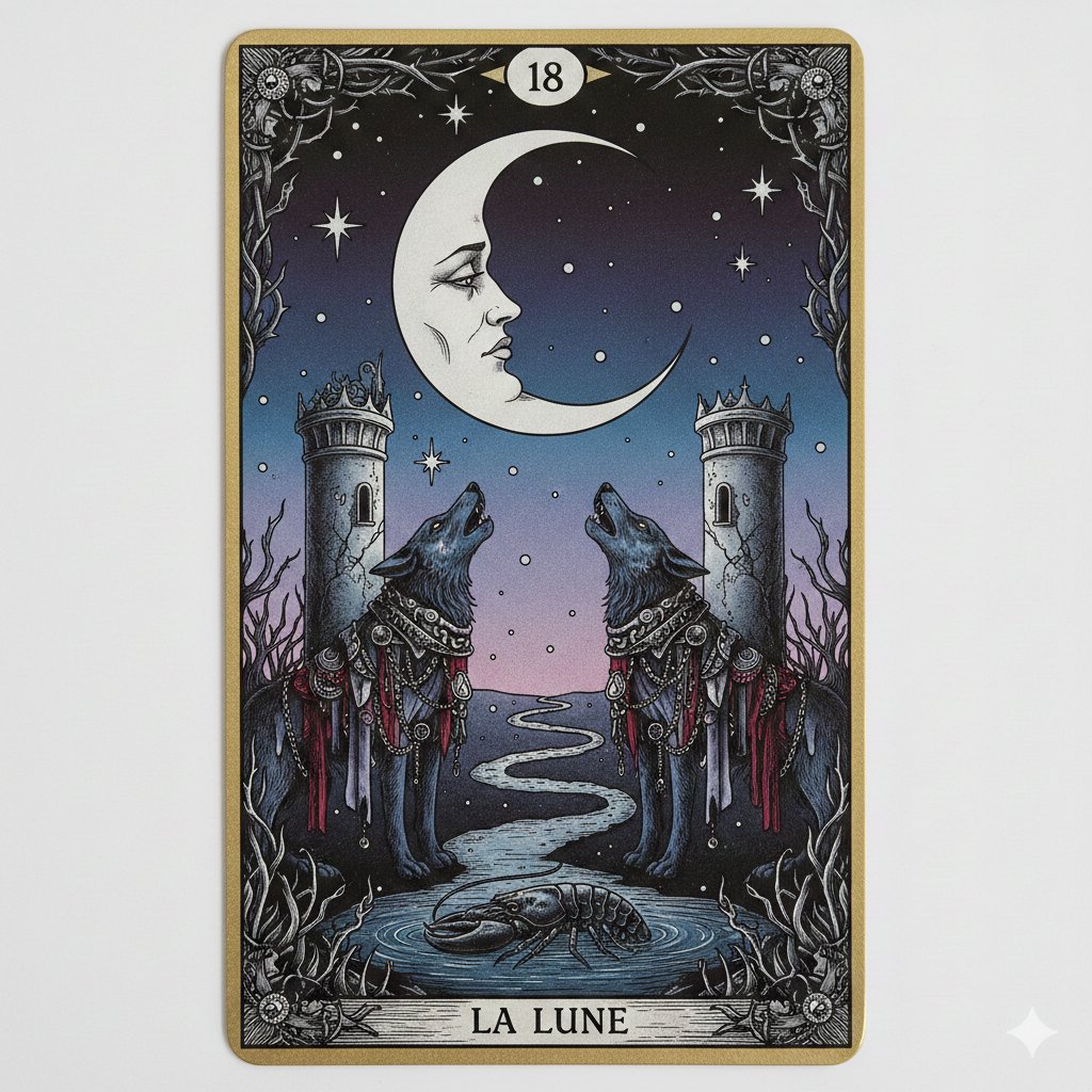 双鱼环绕的哥特双面月亮塔罗