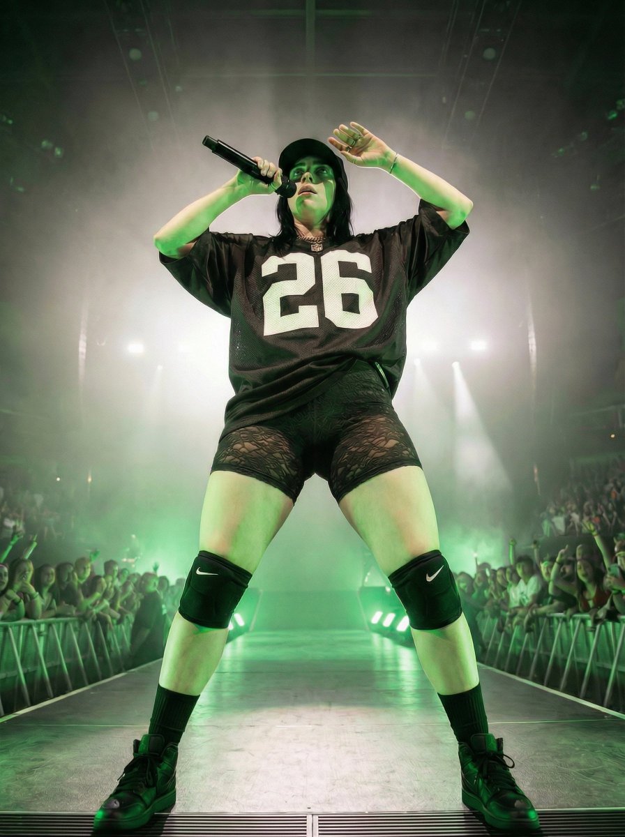 绿光舞台上的霸气女歌手