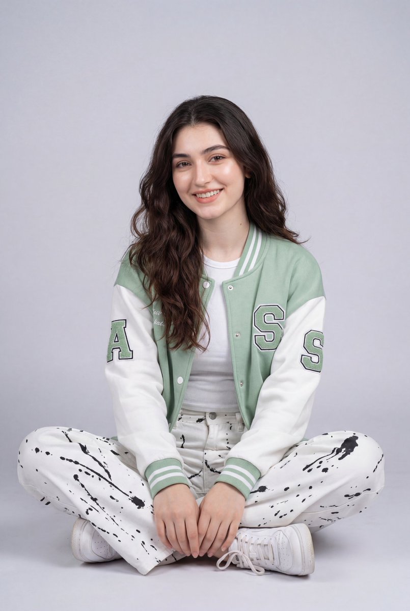 治愈系绿白夹克少女影棚写真