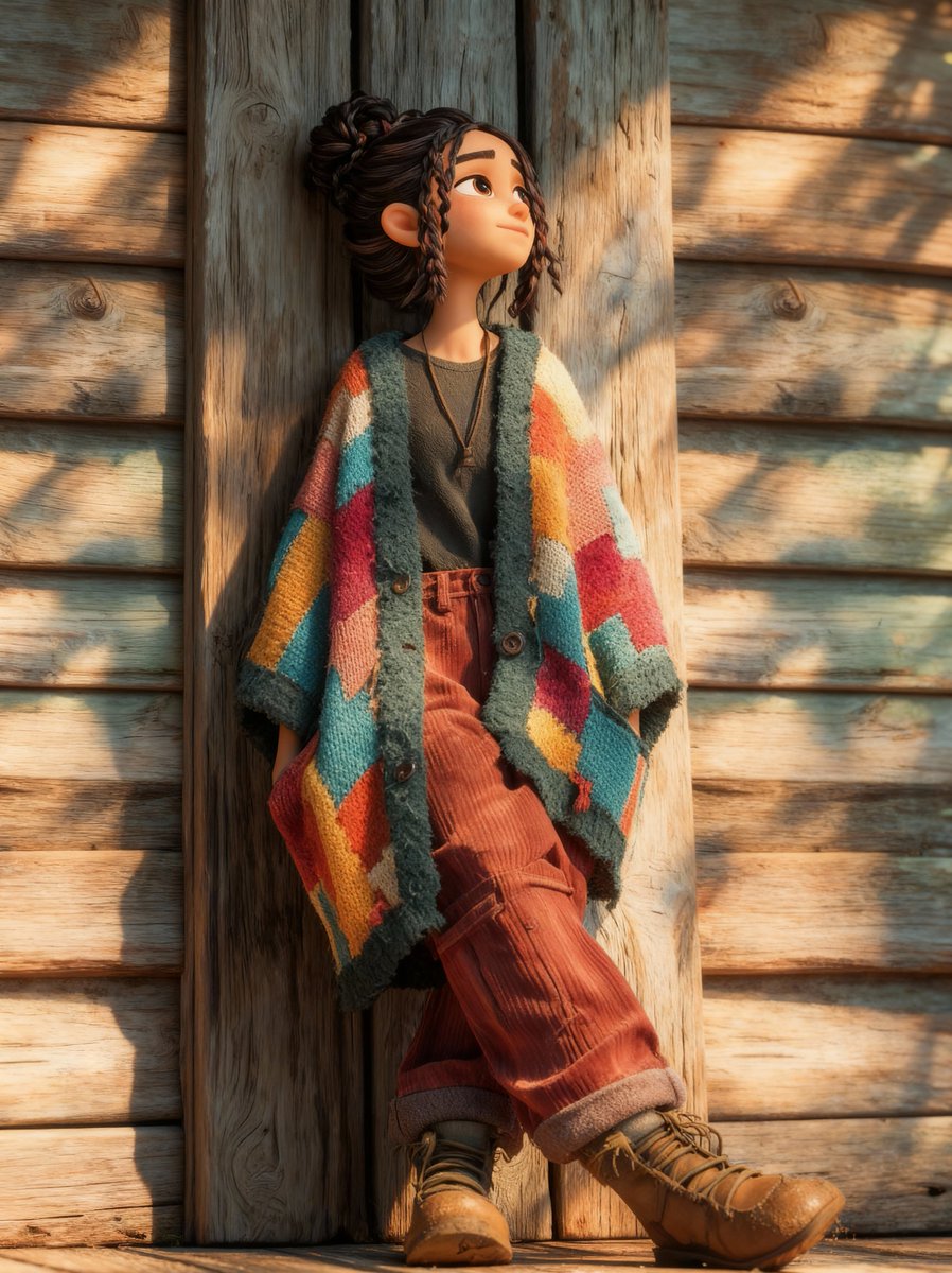 治愈系皮克斯风格秋日暖阳少女