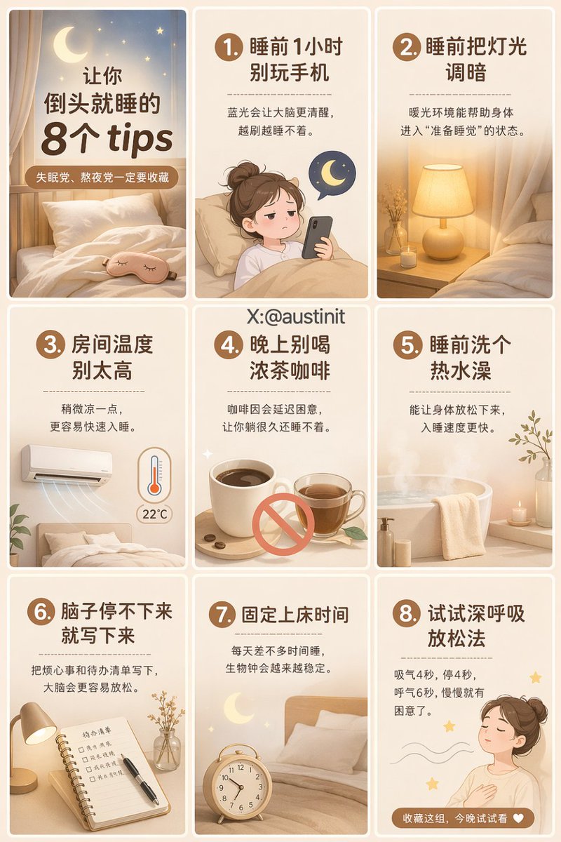 治愈系助眠指南九宫格