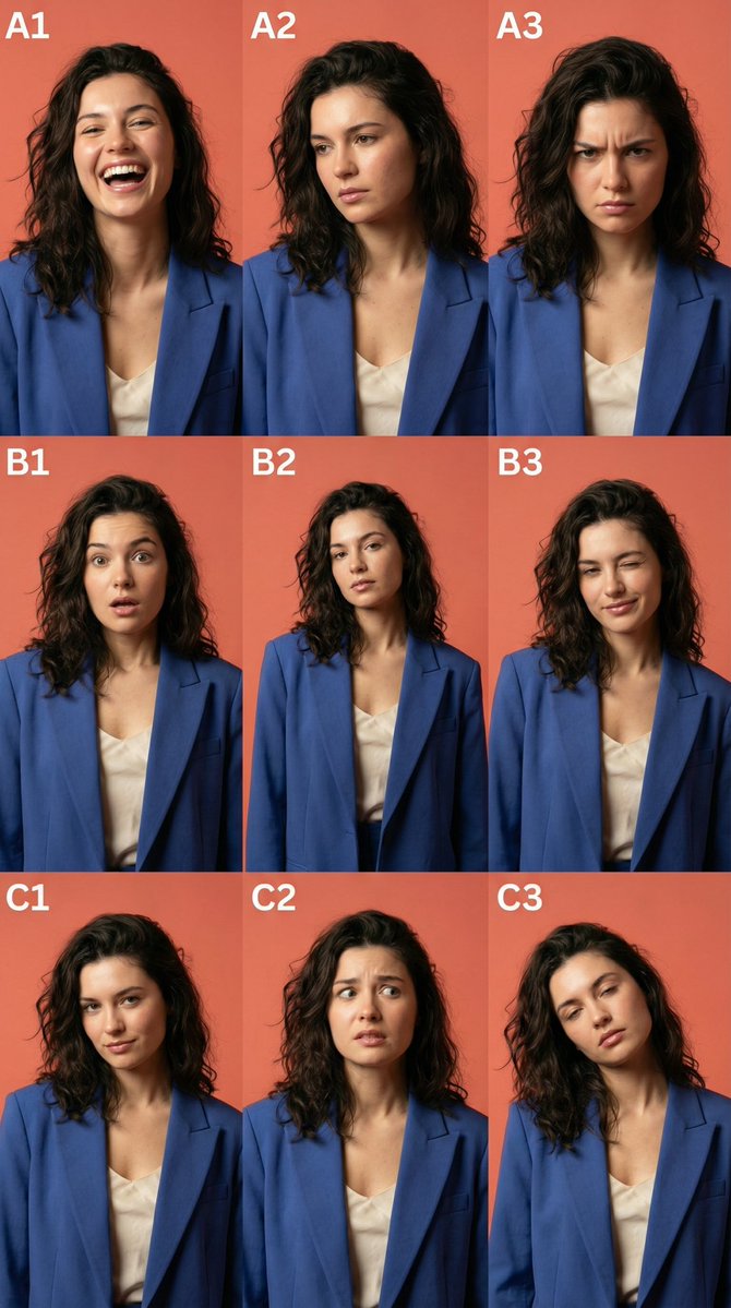 高定商业质感人物九宫格表情特写