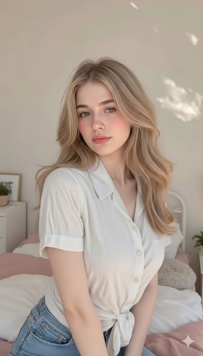 晨曦微光中慵懒的金发少女