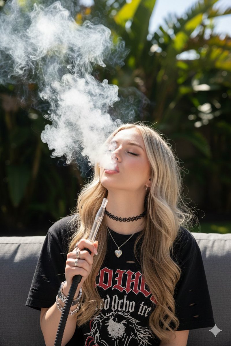 阳光下的慵懒时光：铂金发色与缭绕烟雾