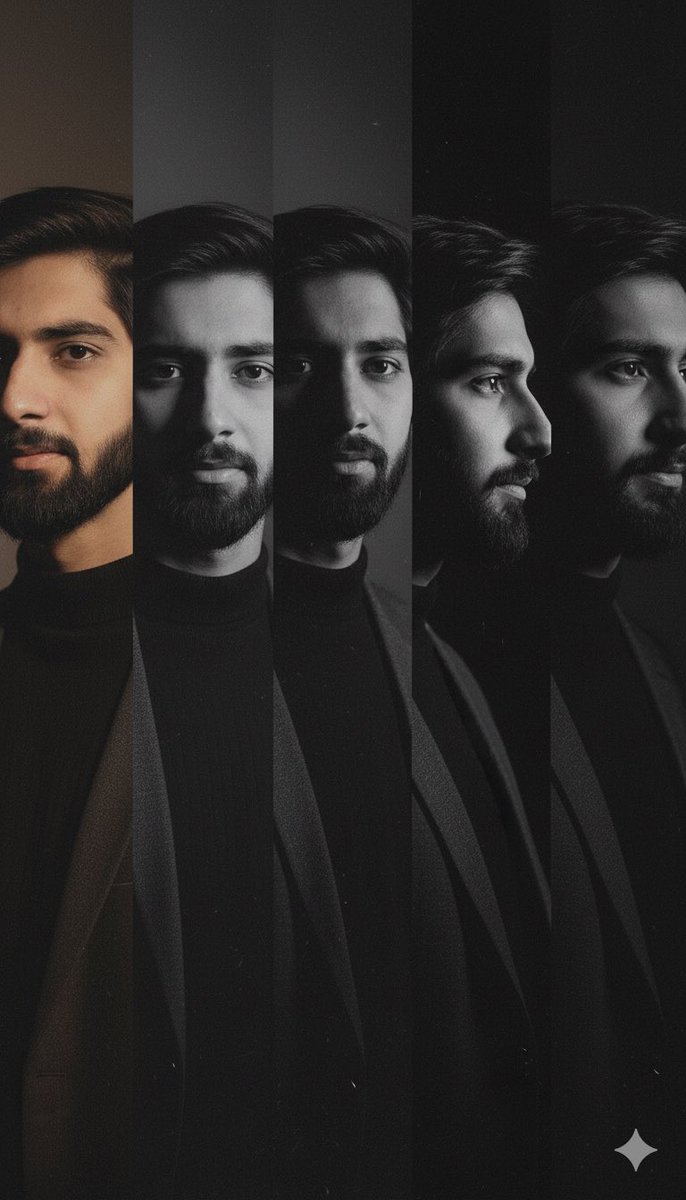 光影雕刻的黑白男士情绪五连拍拼贴