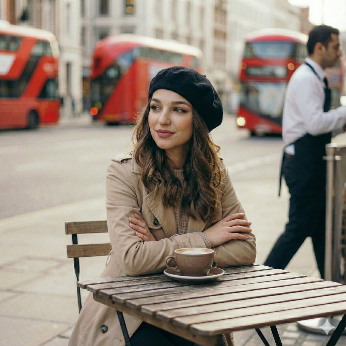 伦敦早春清晨咖啡馆的静谧时光少女
