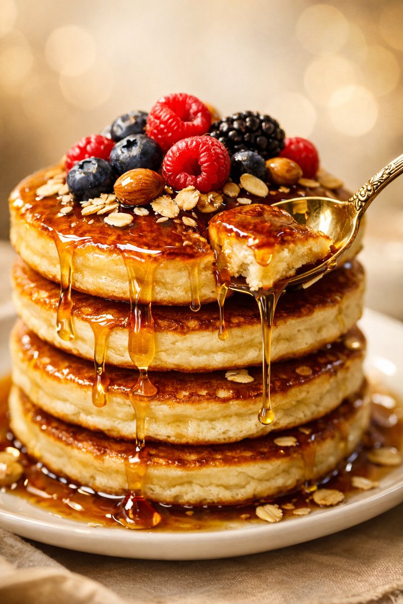 奢华枫糖浆淋面松软煎饼