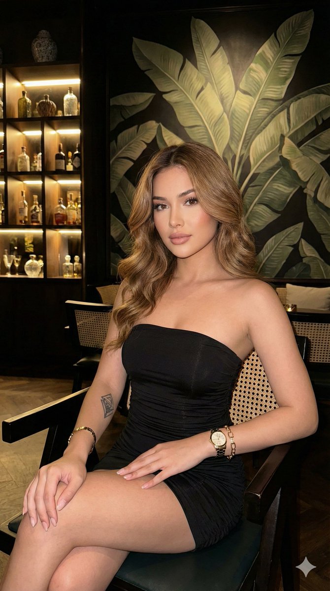 奢华酒廊里的黑裙摩登女郎