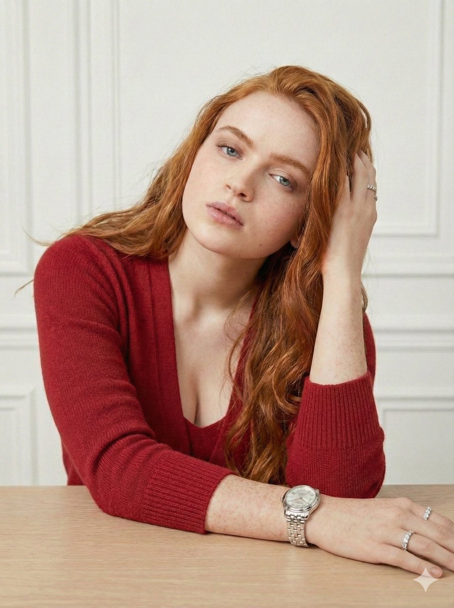 红发红衣少女的奢华时尚杂志大片