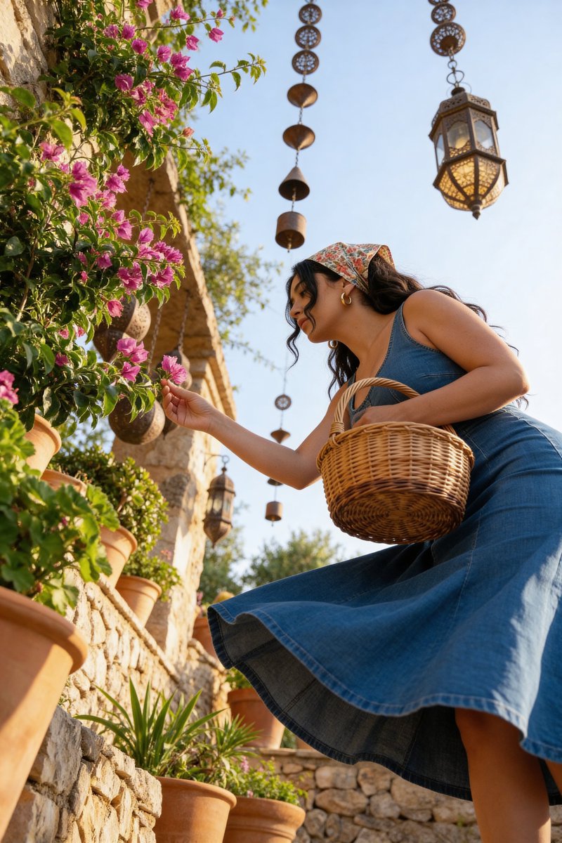 地中海花园采花的极致沙漏身材女郎