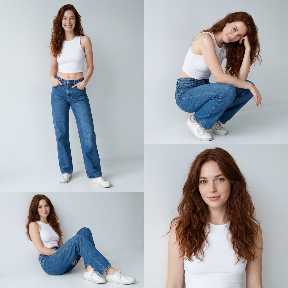 极简风四宫格时尚美少女拼贴