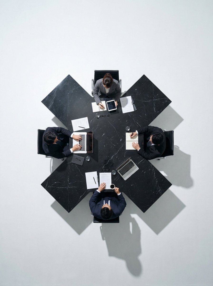 极简俯视X形黑大理石会议