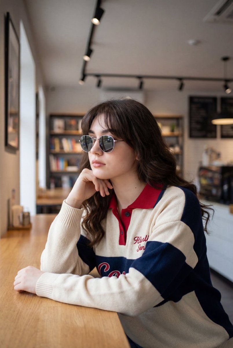 现代咖啡馆的沉思少女