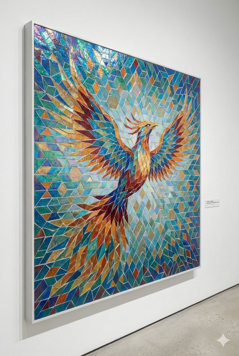 现代几何风格演绎古典凤凰马赛克艺术